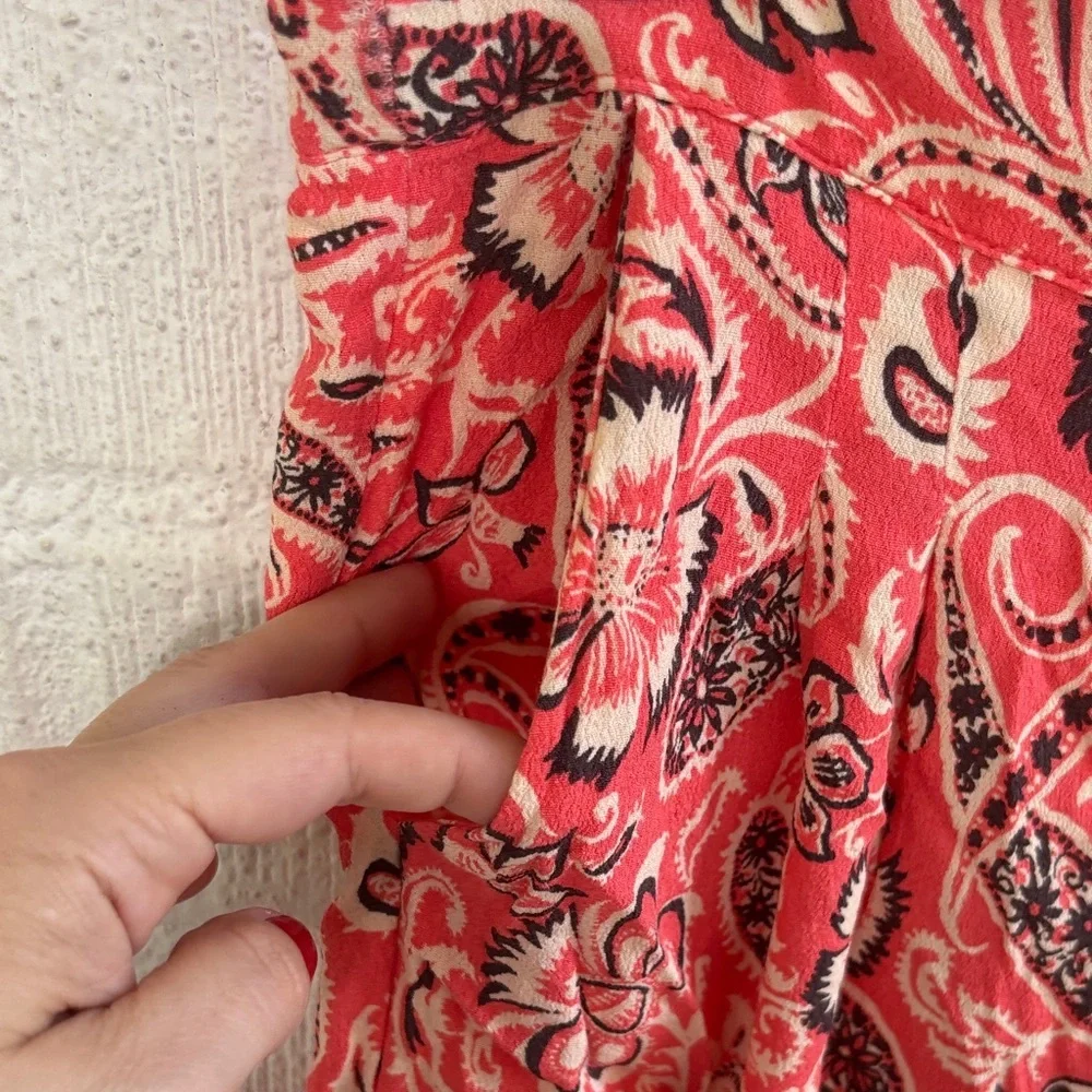 Mango MNG Paisley Wide-Leg Elastic Waist Ankle Pants sz S - Picture 4 of 7